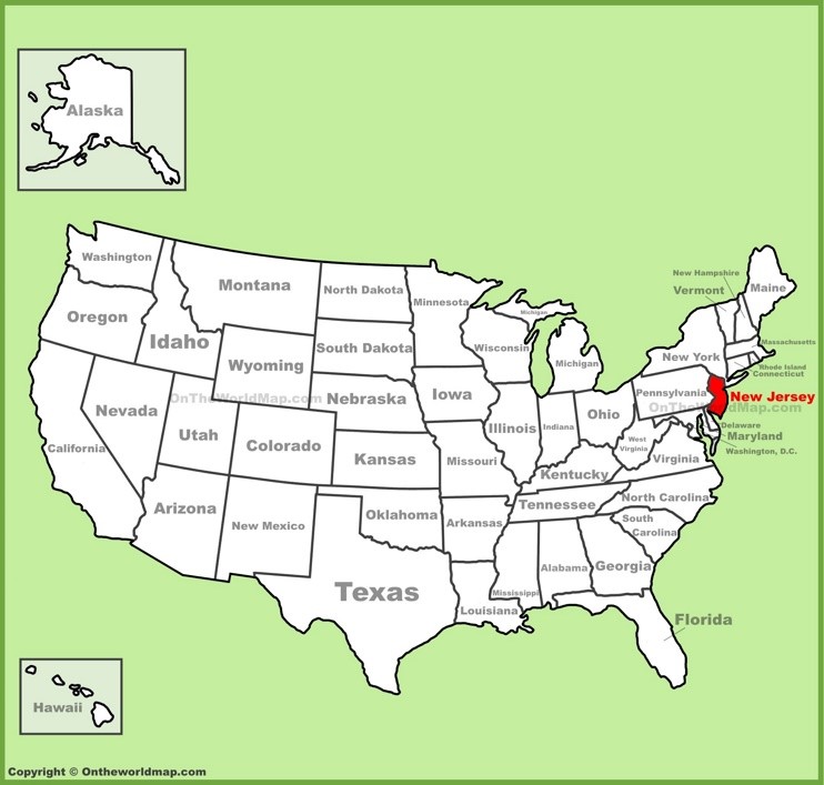 New Jersey location on the U.S. Map