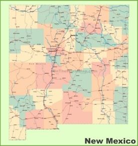 Road map of New Mexico with cities