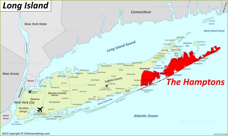 The Hamptons Location On The Long Island Map