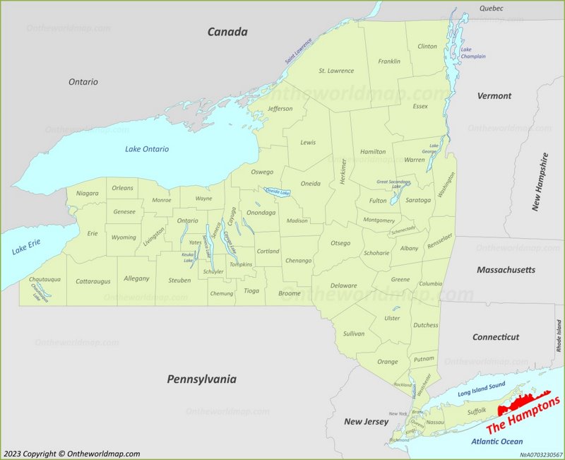 The Hamptons Location On The New York State Map