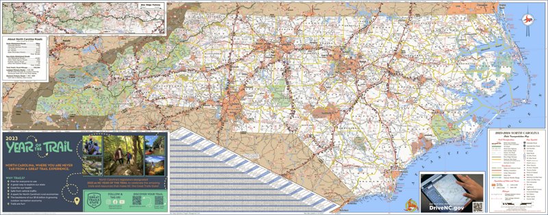 Large Detailed Tourist Map of North Carolina With Cities and Towns