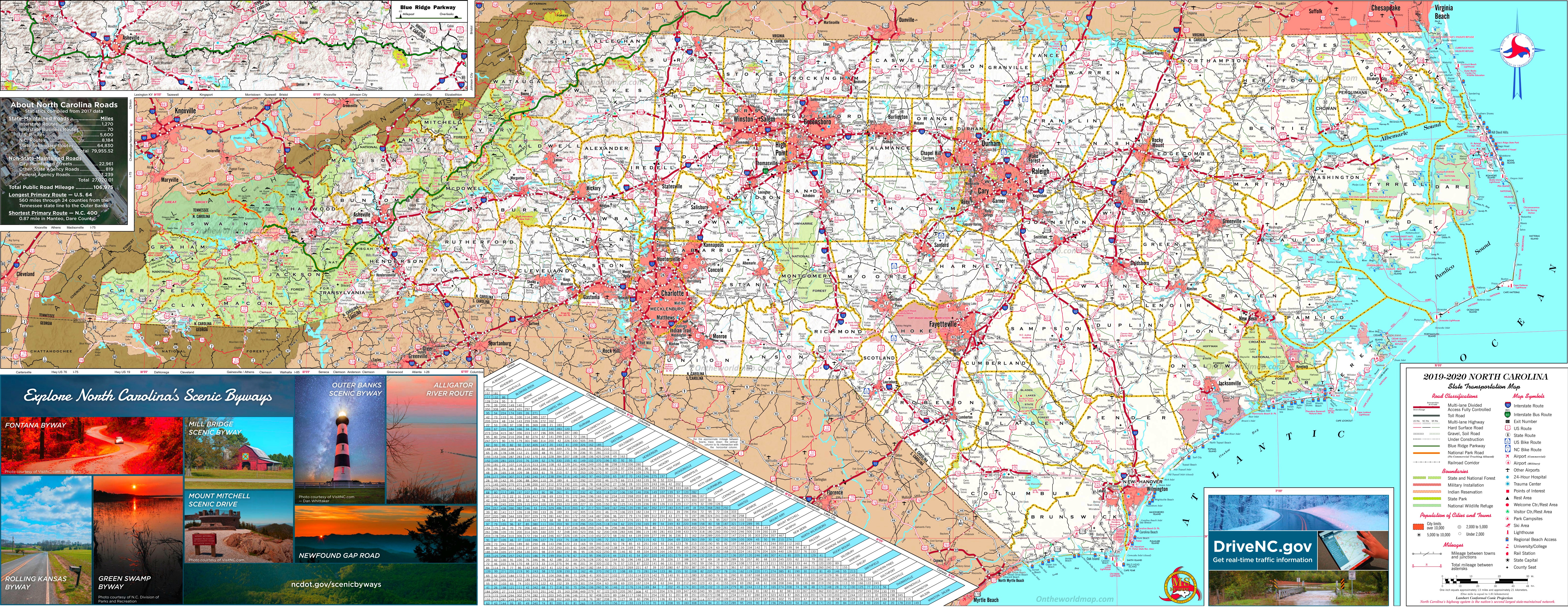 Map Of North Carolina Cities Large Detailed Tourist Map Of North Carolina With Cities And Towns