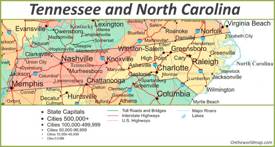 Map of Tennessee and North Carolina