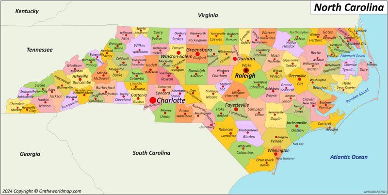 North Carolina Counties And County Seats Map - List of Counties And ...