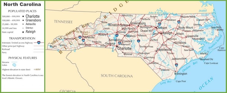 North Carolina highway map