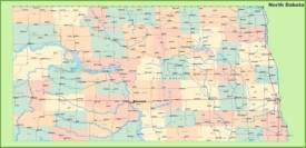 Road map of North Dakota with cities