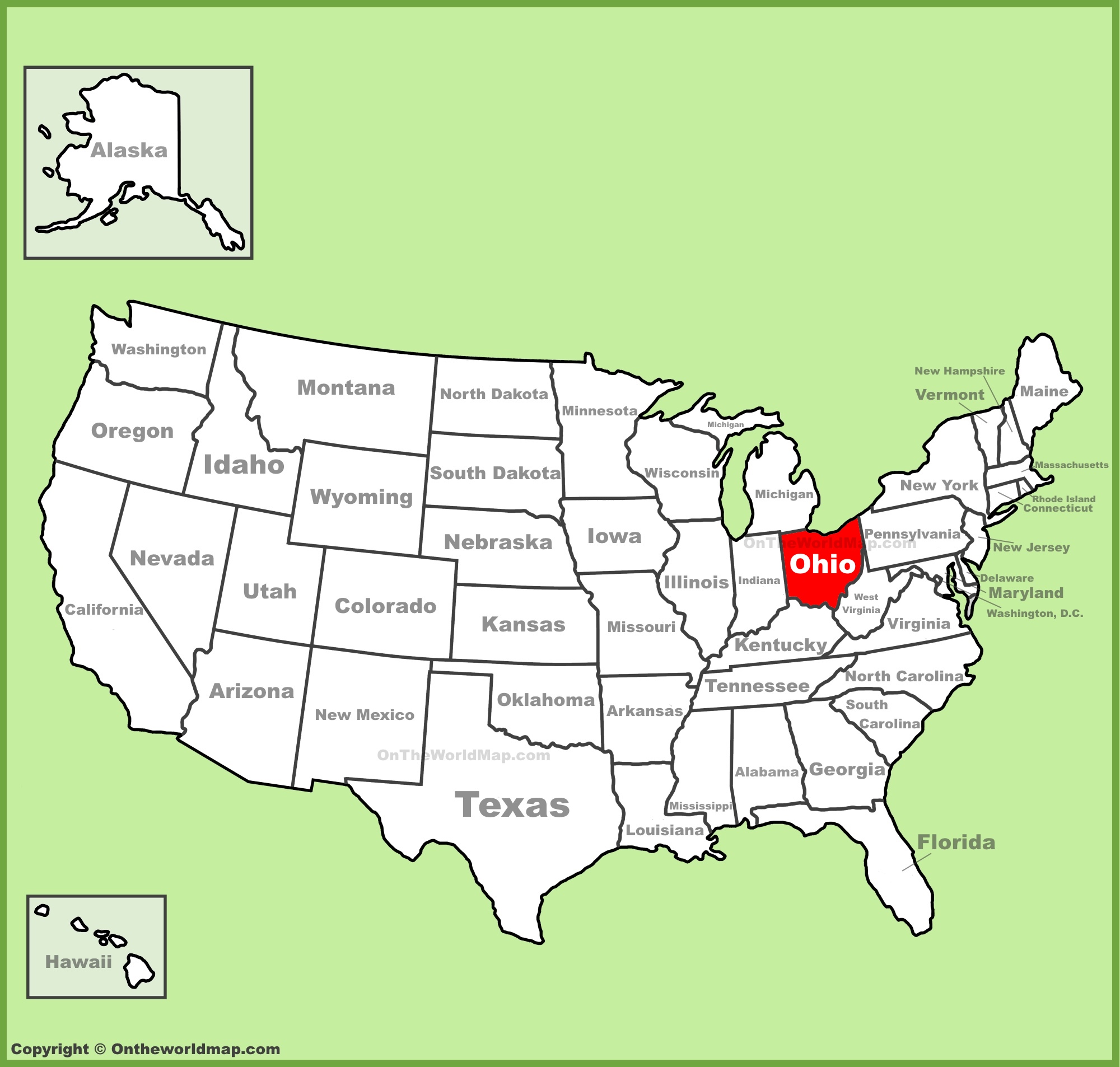 Description: This map shows where Ohio is located on the U.S. Map. 