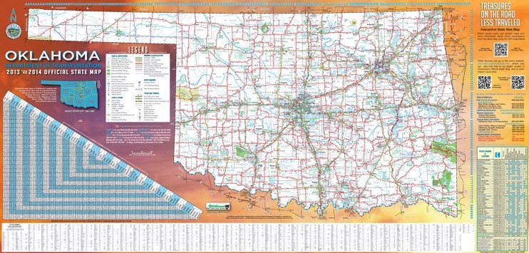 Large detailed road map of Oklahoma