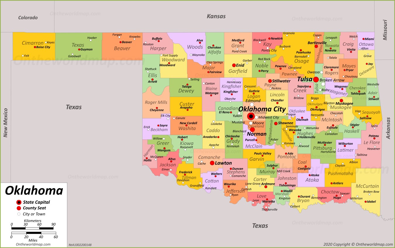 Free Printable Map Of Oklahoma