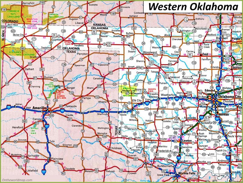 Map of Western Oklahoma