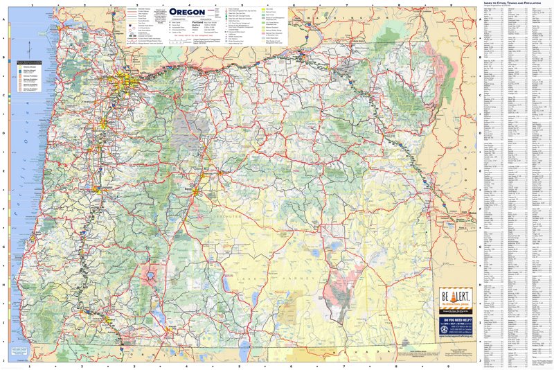 Large Detailed Tourist Map of Oregon With Cities and Towns