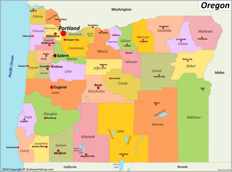 Oregon Counties And County Seats Map