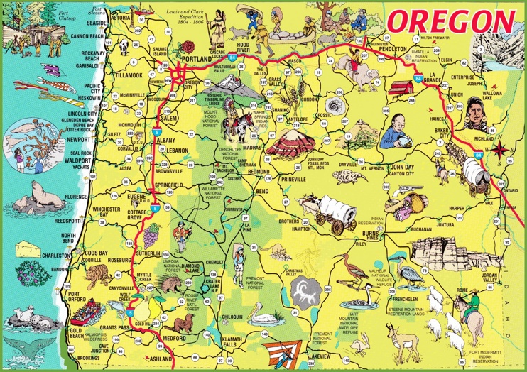 Pictorial travel map of Oregon