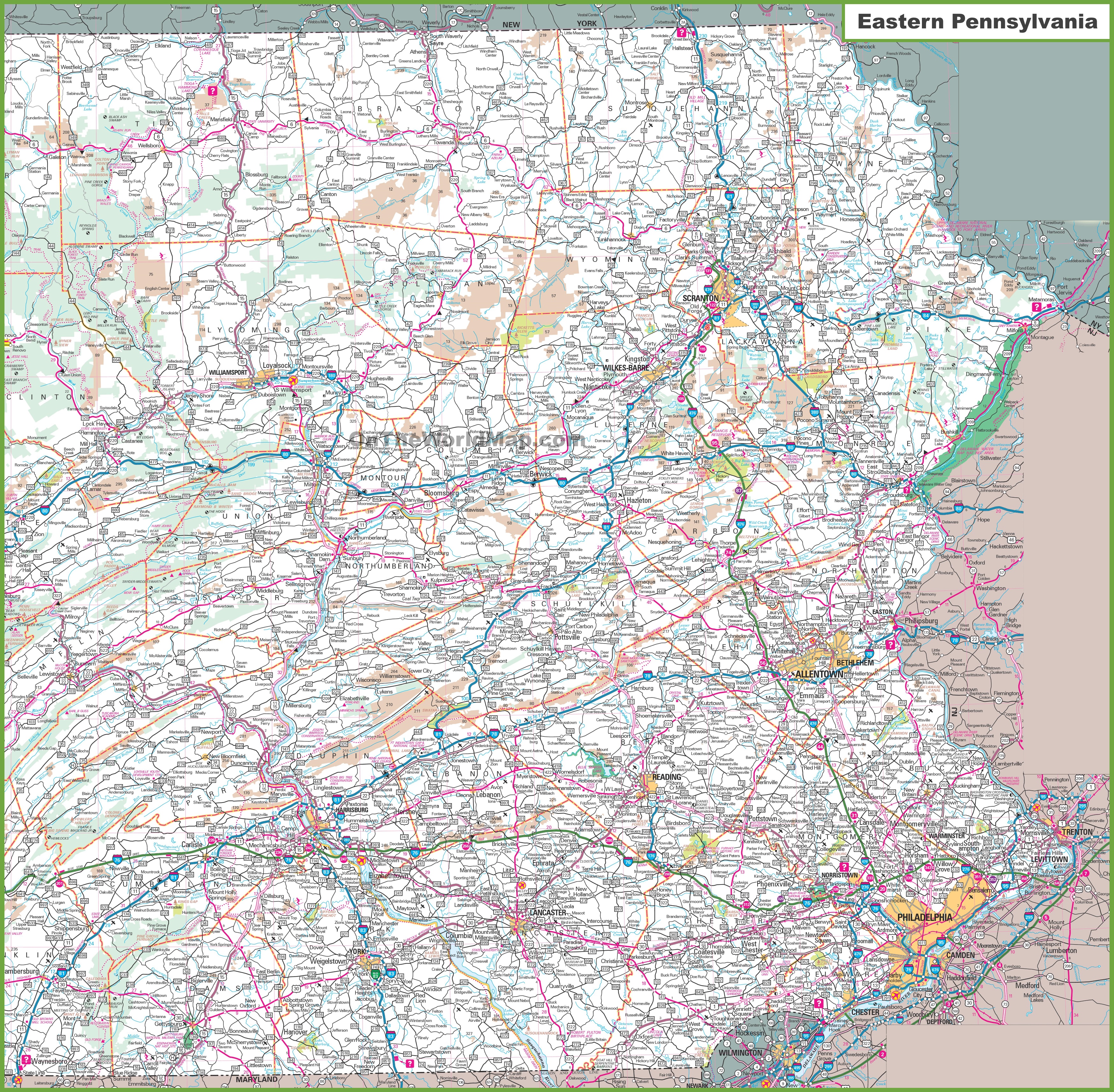 Map Of Northeast Pa Counties Map Of Eastern Pennsylvania