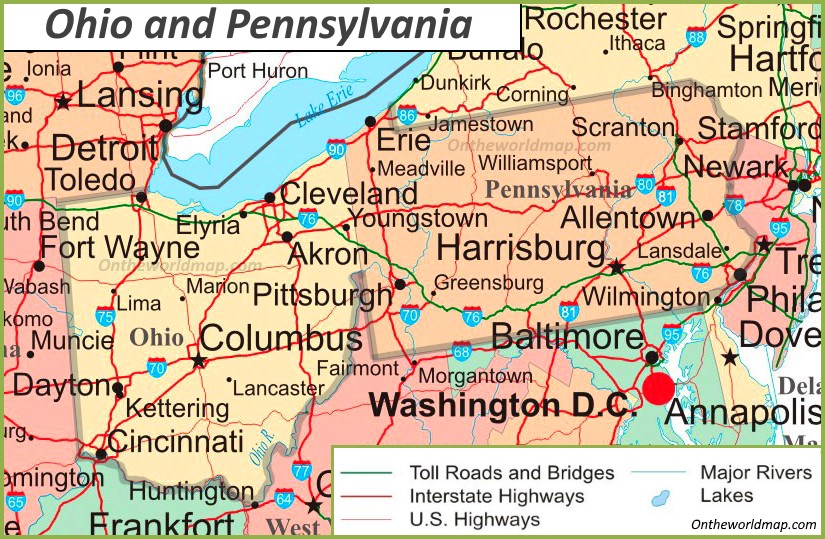Map of Ohio and Pennsylvania