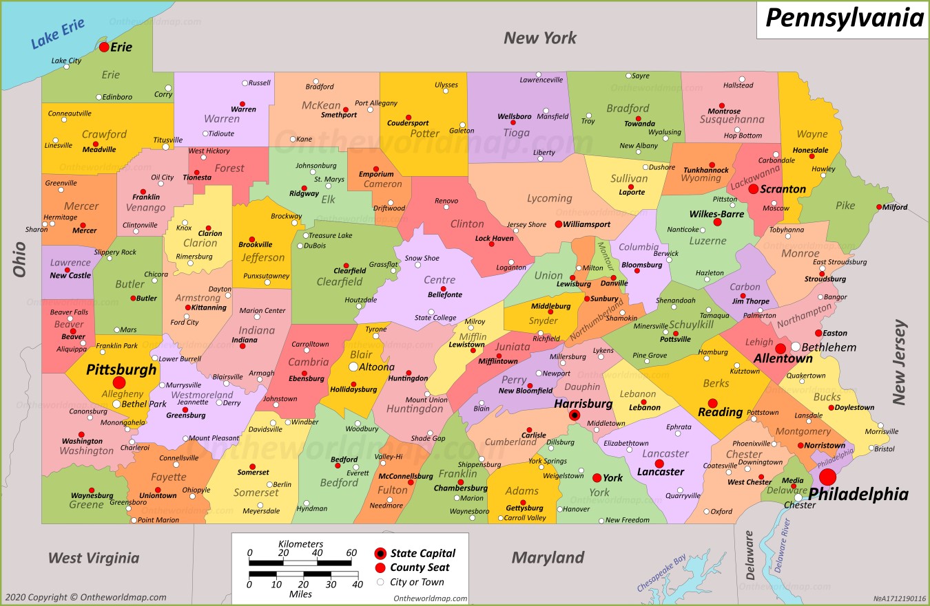 Pennsylvania Counties Map With Cities 8232