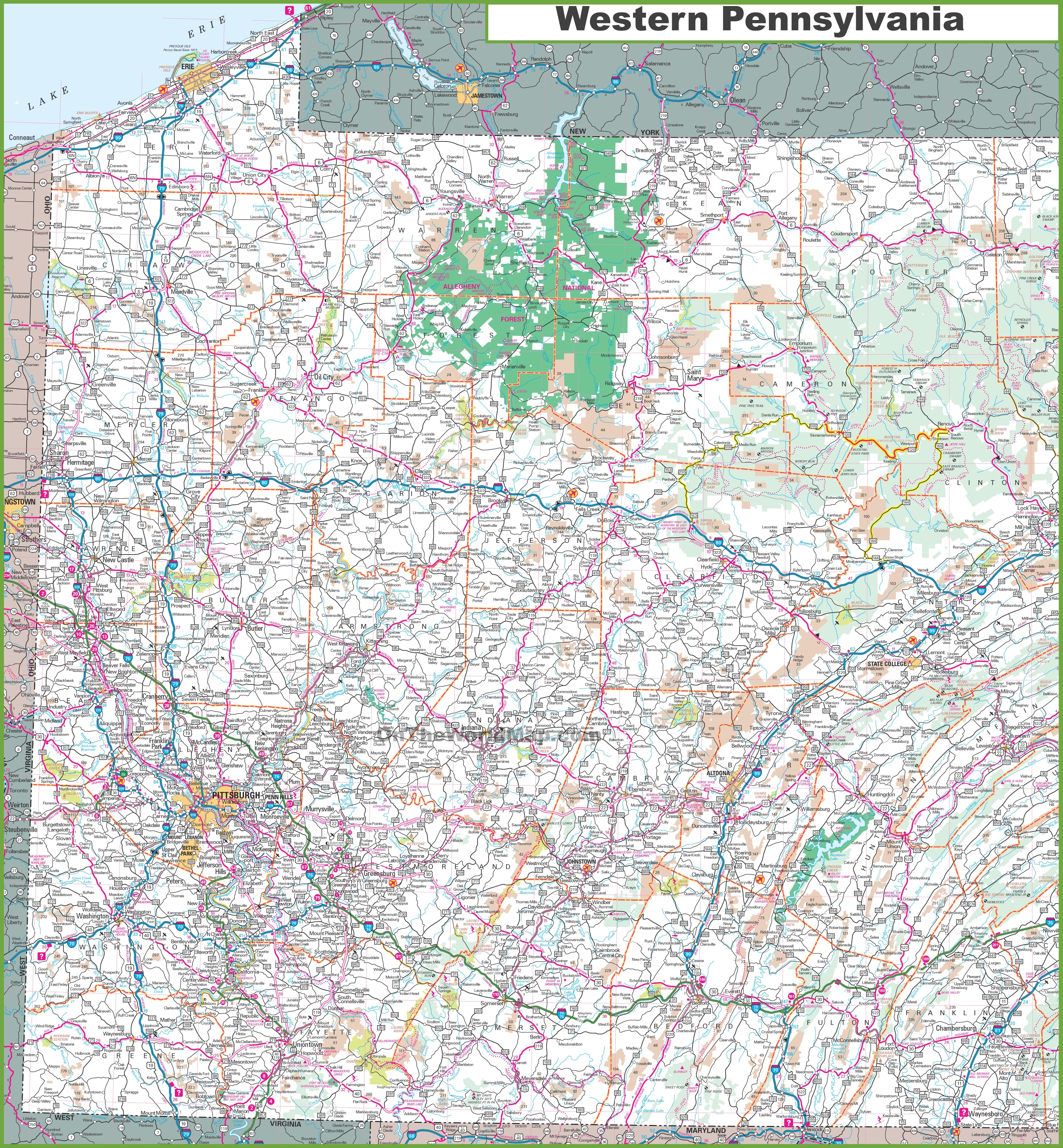 Map Of Western Pa Map Of Western Pennsylvania