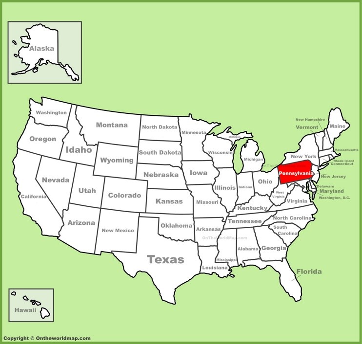 Pennsylvania location on the U.S. Map