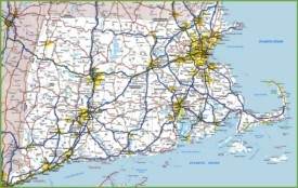 Map of Rhode Island, Massachusetts and Connecticut