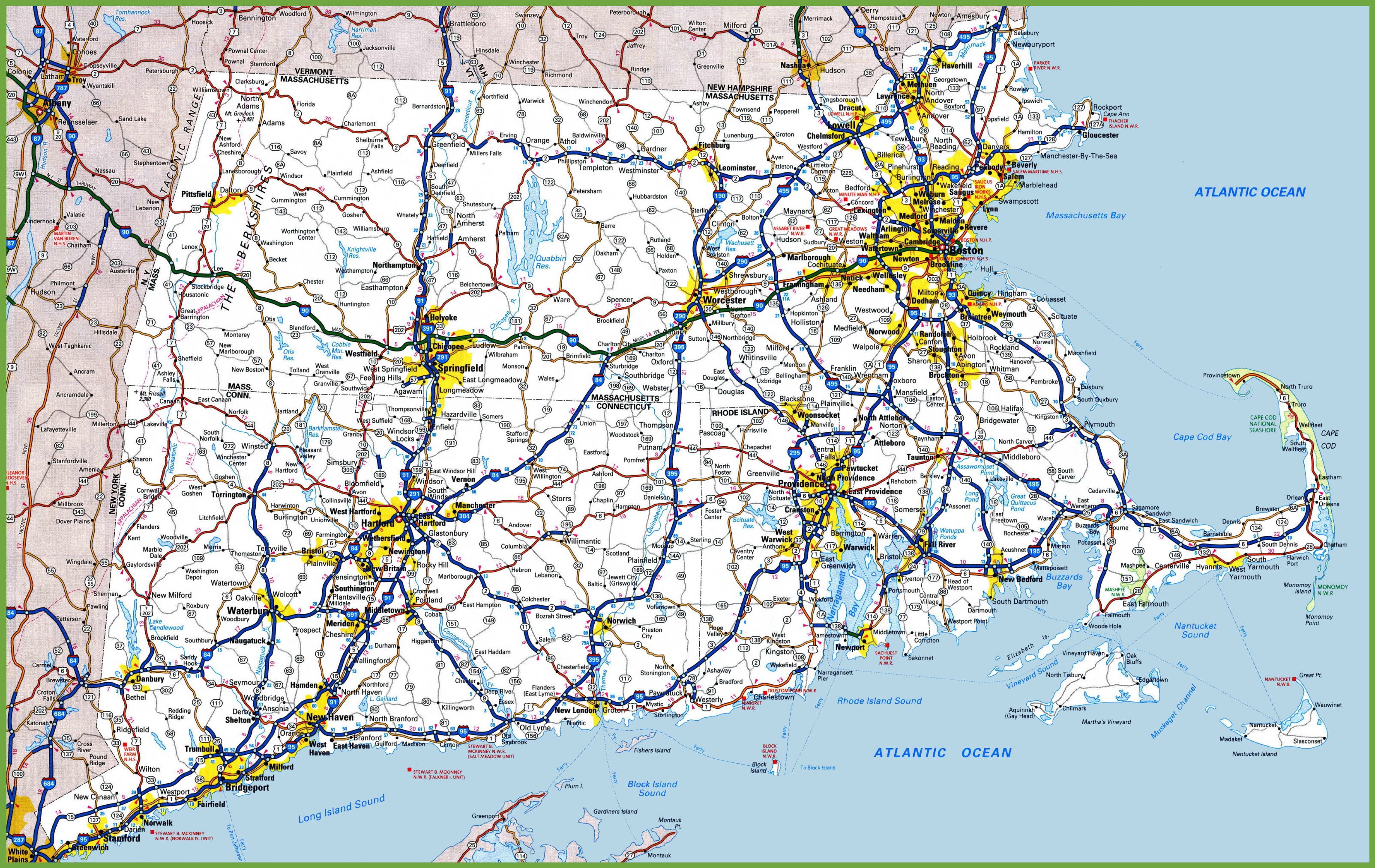 Road Map Of Rhode Island Map Of Rhode Island, Massachusetts And Connecticut