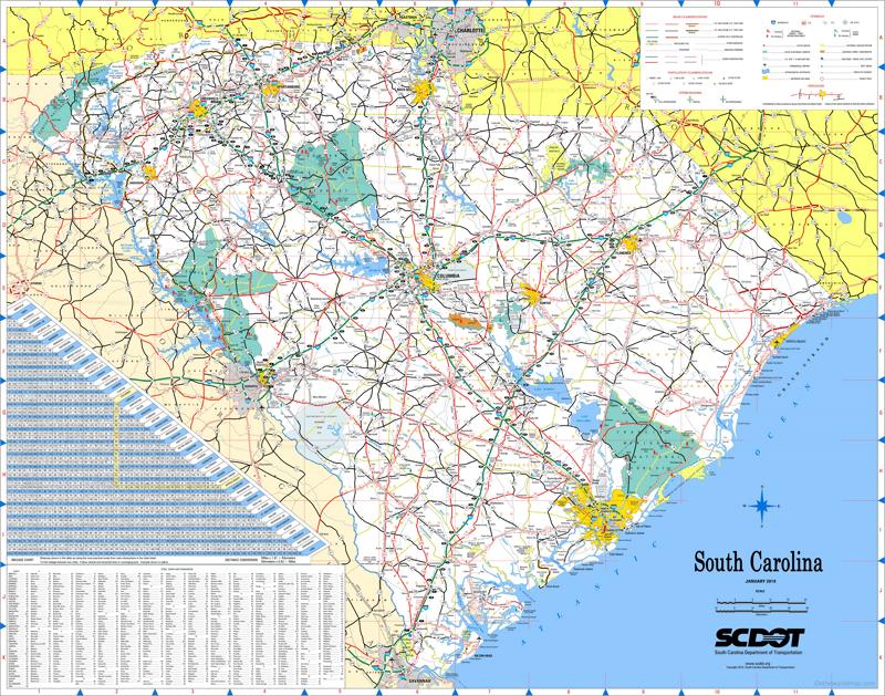 Large Detailed Tourist Map of South Carolina With Cities and Towns