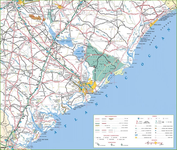 Map of South Carolina coast with beaches