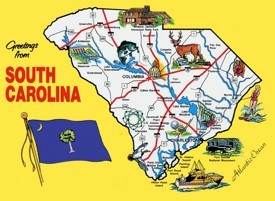 Pictorial travel map of South Carolina
