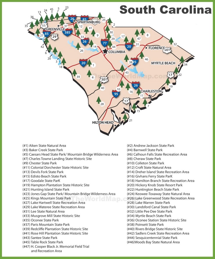 South Carolina state parks map