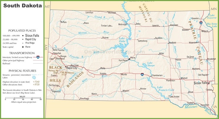 South Dakota highway map