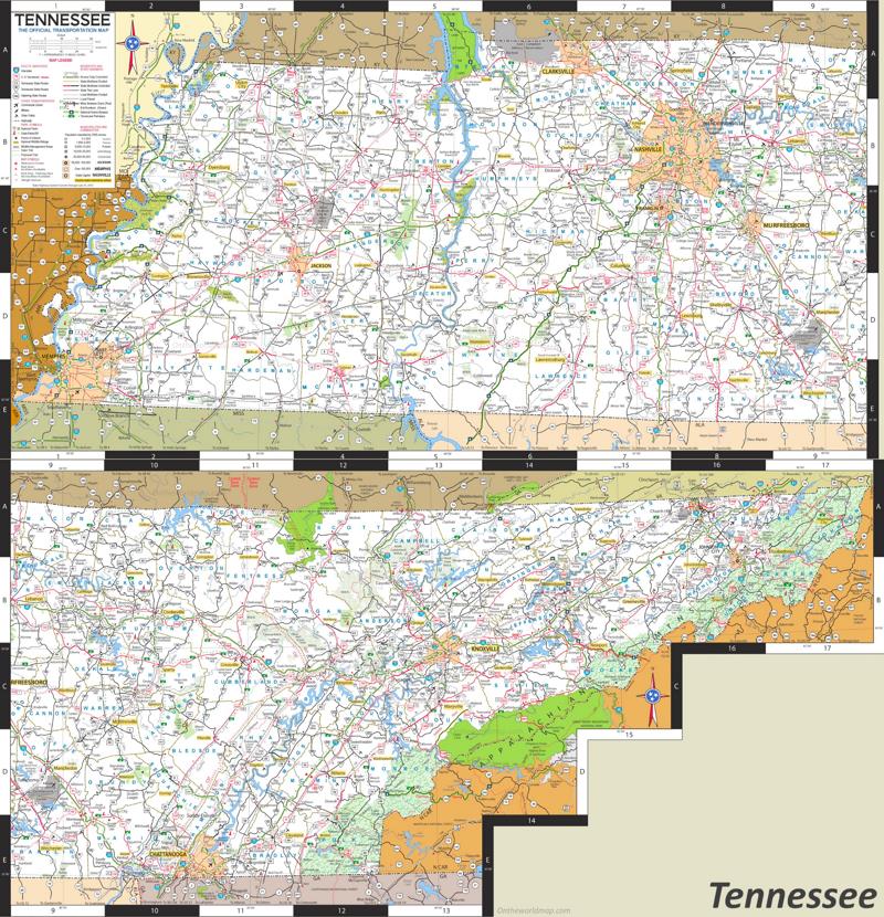 Large Detailed Tourist Map of Tennessee With Cities And Towns