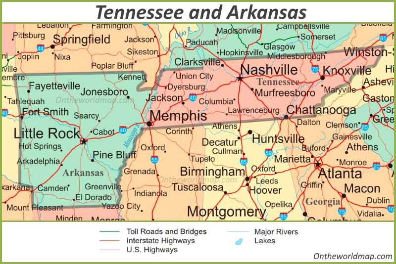 Map Tennessee and Arkansas