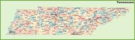 Road map of Tennessee with cities