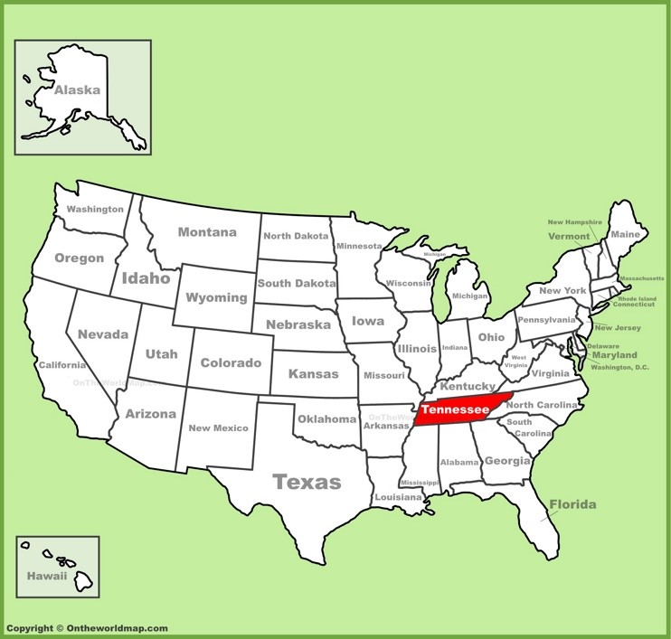 Tennessee location on the U.S. Map