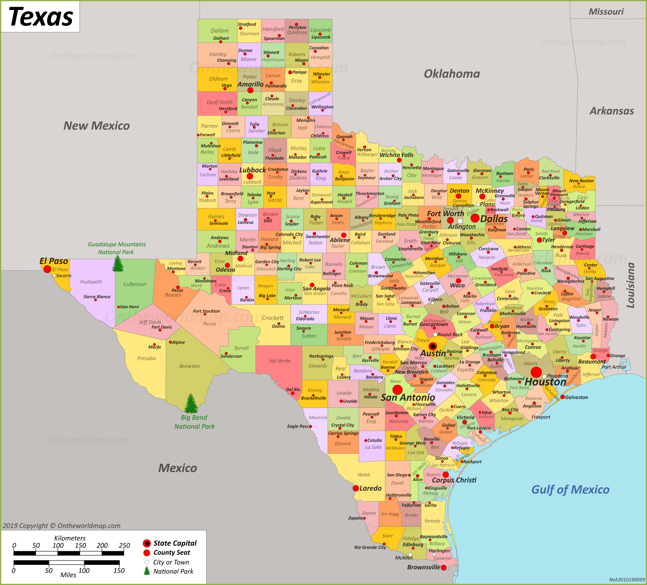 Mapa De Texas Con Nombres