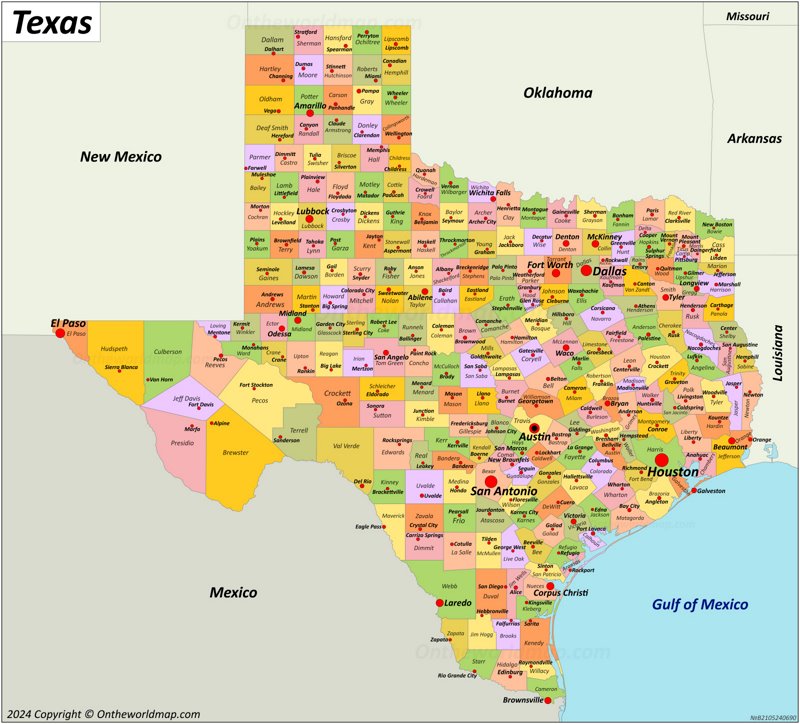 Texas Counties And County Seats Map - List of counties and county seats ...