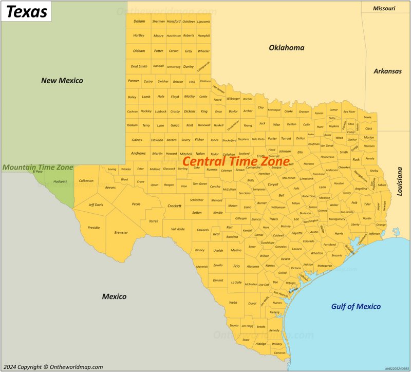 Texas Time Zones Map