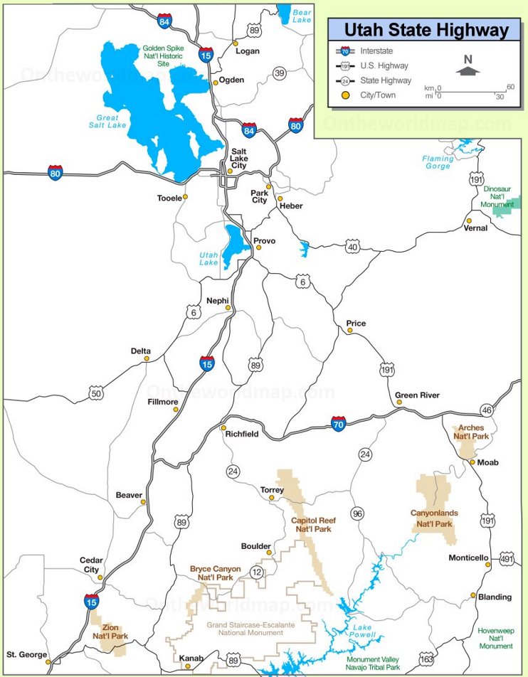 Utah highway map
