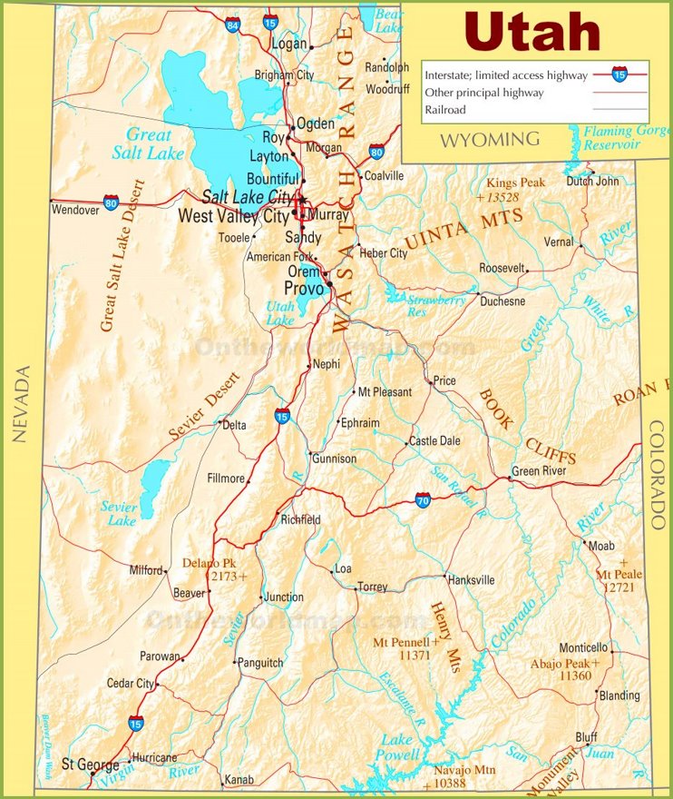 Utah state highway map