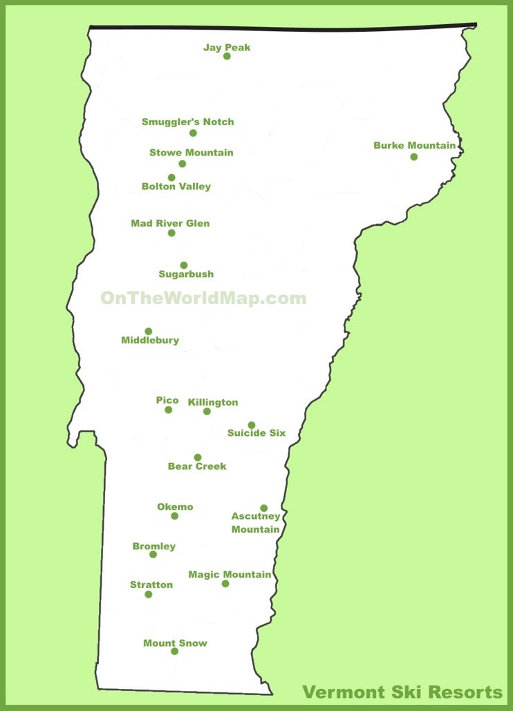 Map of Vermont ski resorts