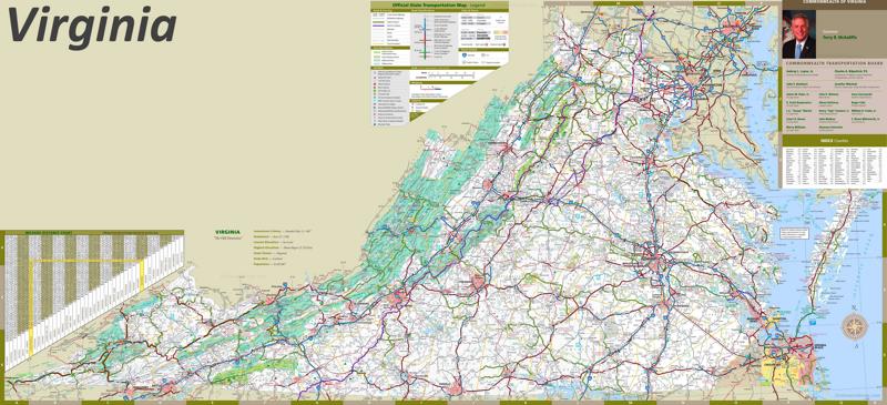 Large Detailed Tourist Map of Virginia With Cities and Towns