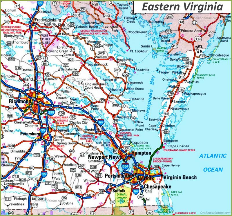 Map of Eastern Virginia