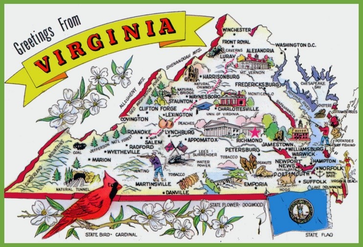 Pictorial travel map of Virginia