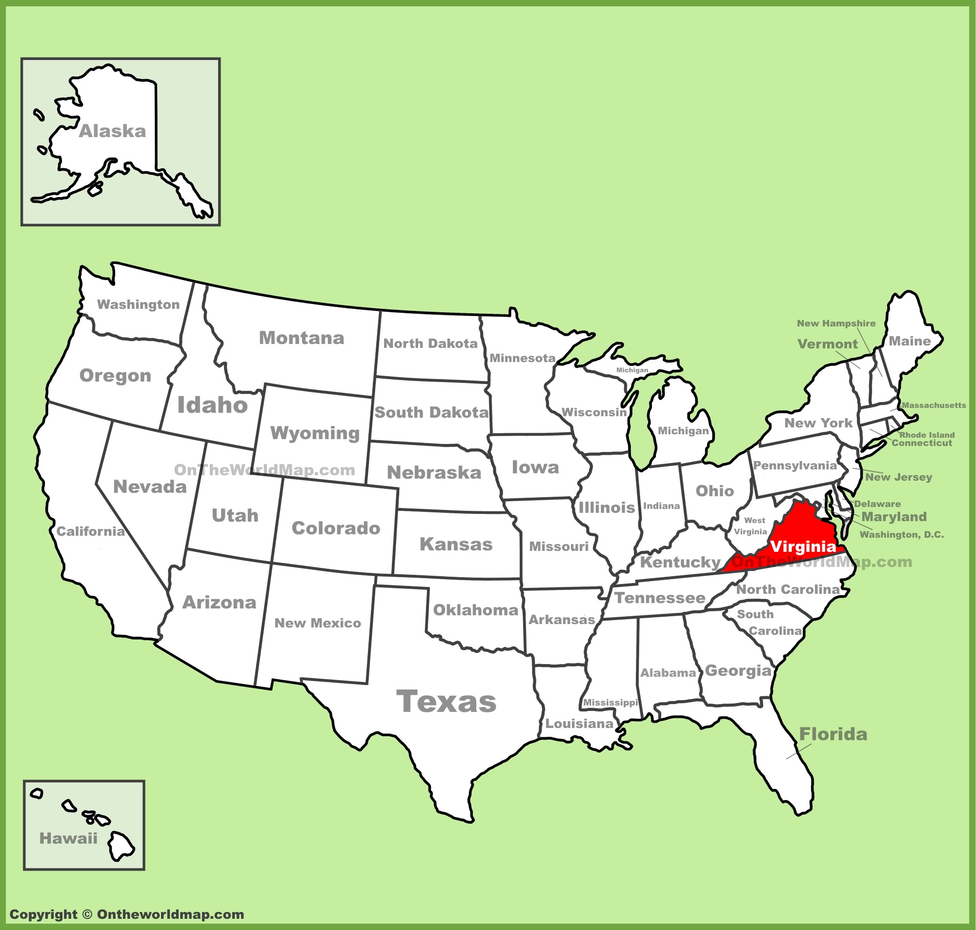 Virginia location on the U.S. Map