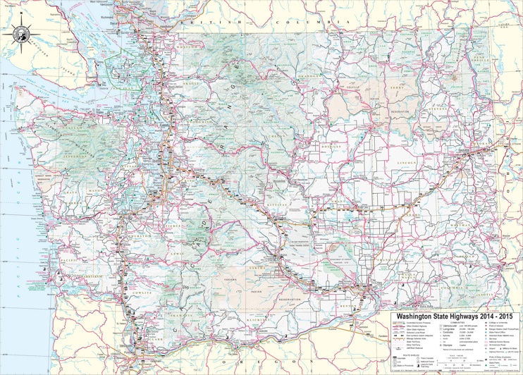 Large detailed tourist map of Washington with cities and towns