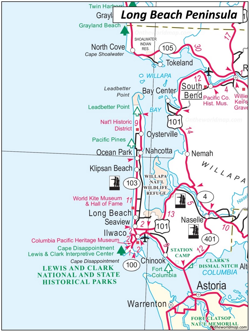 Long Beach Peninsula Area Road Map
