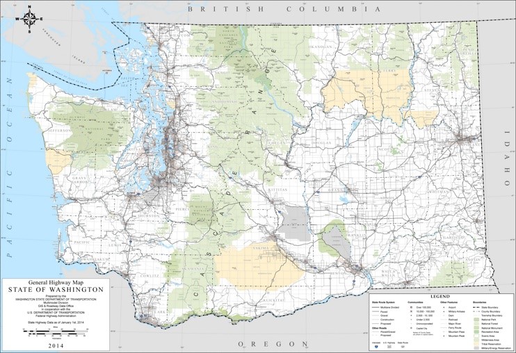 Washington national parks, forests and monuments map