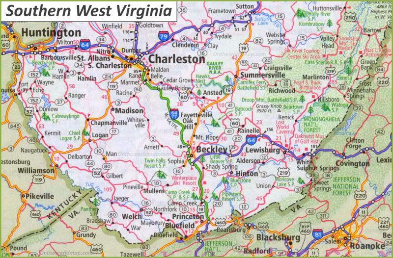 Map of Southern West Virginia