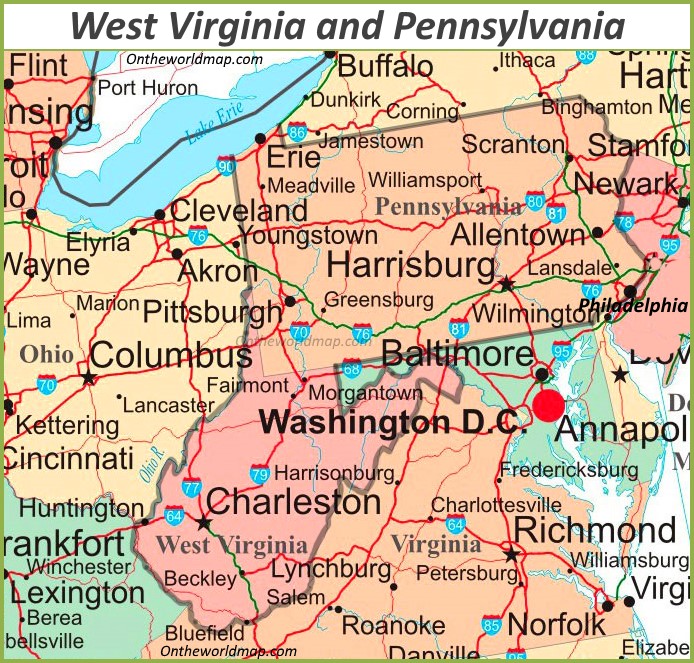 Map of West Virginia and Pennsylvania