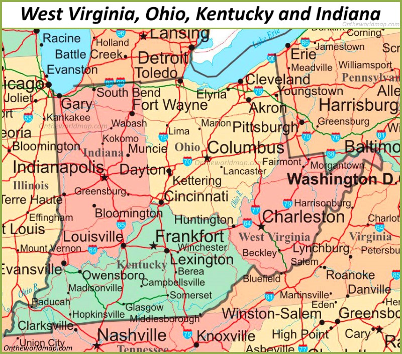 road map of indiana and ohio