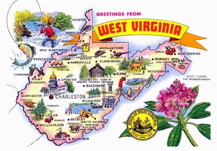 Pictorial travel map of West Virginia